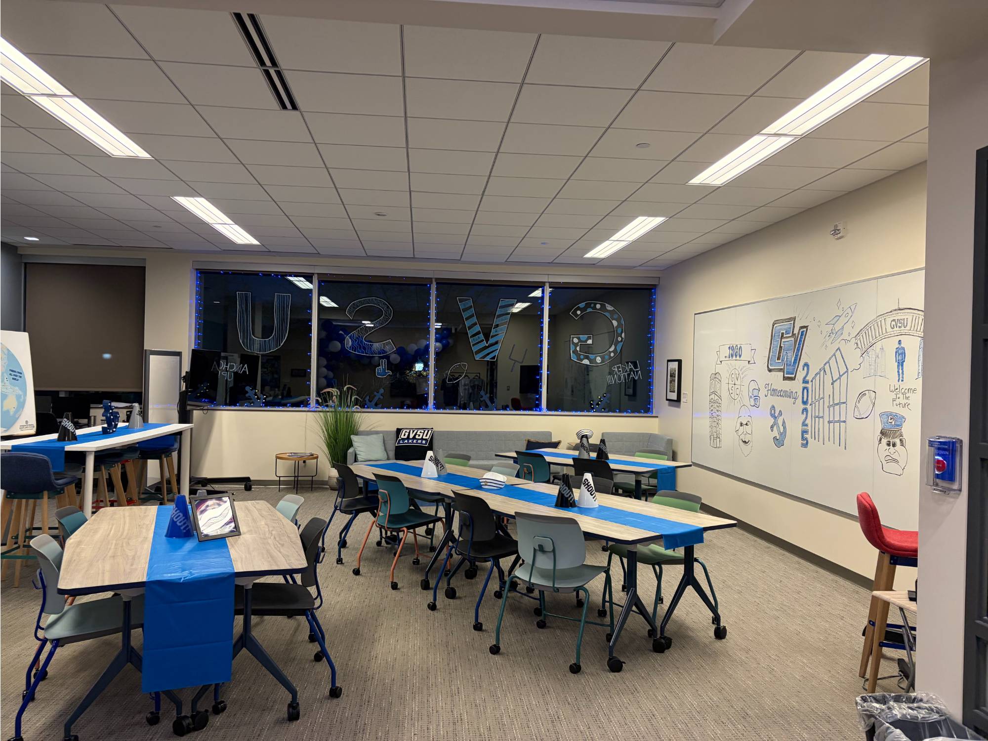 Full room view of PEC Homecoming decorations